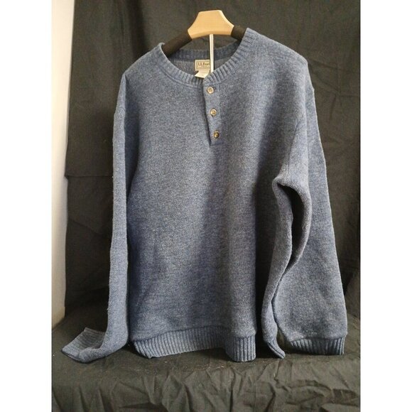 LL Bean Sweater Mens Large Blue Ragg Lambs Wool Henley Pullover Knit Outdoor - Picture 1 of 8